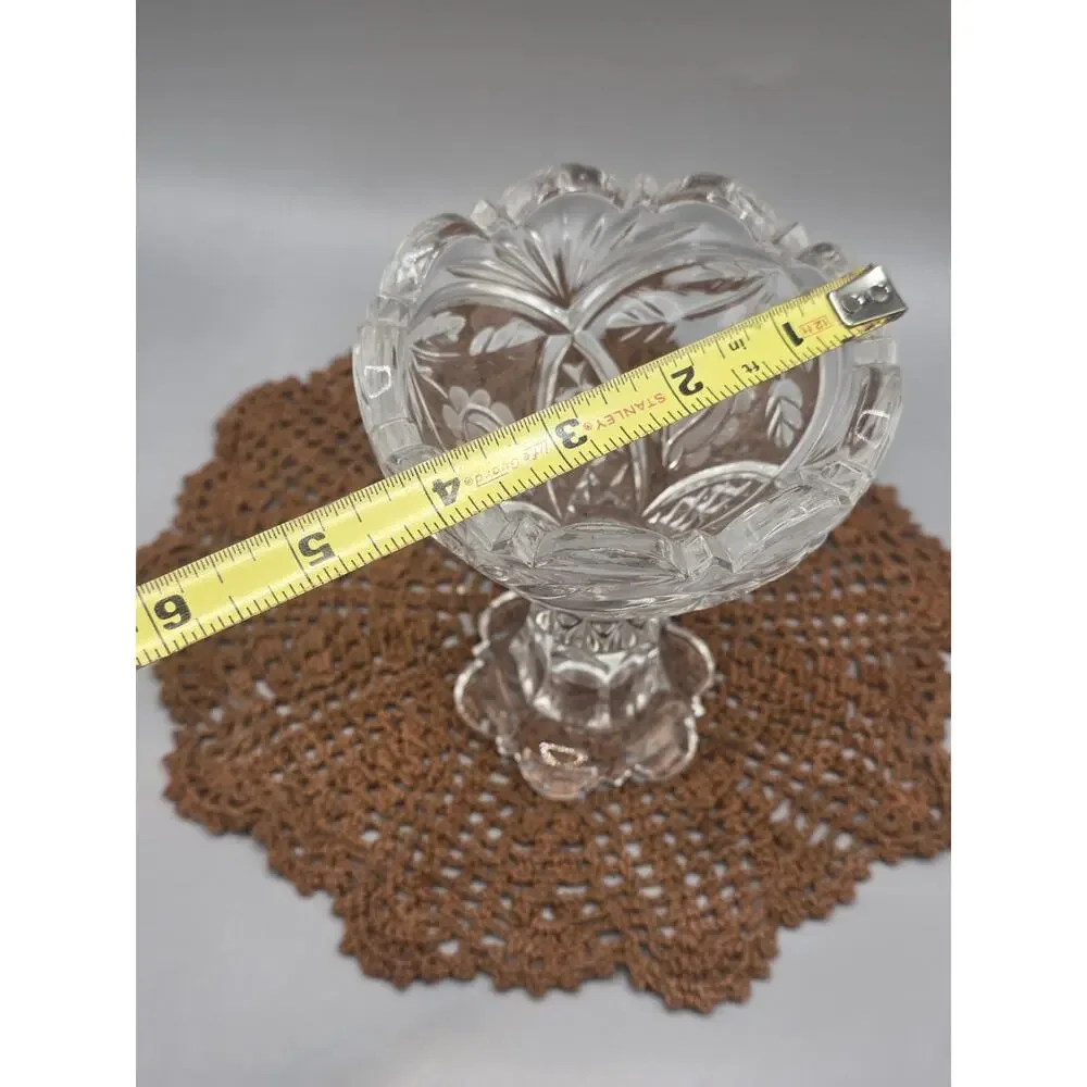 Vtg Anna Hutte Rendezvous Frosted Cut Crystal Pedestal Compote Candy Bowl 6